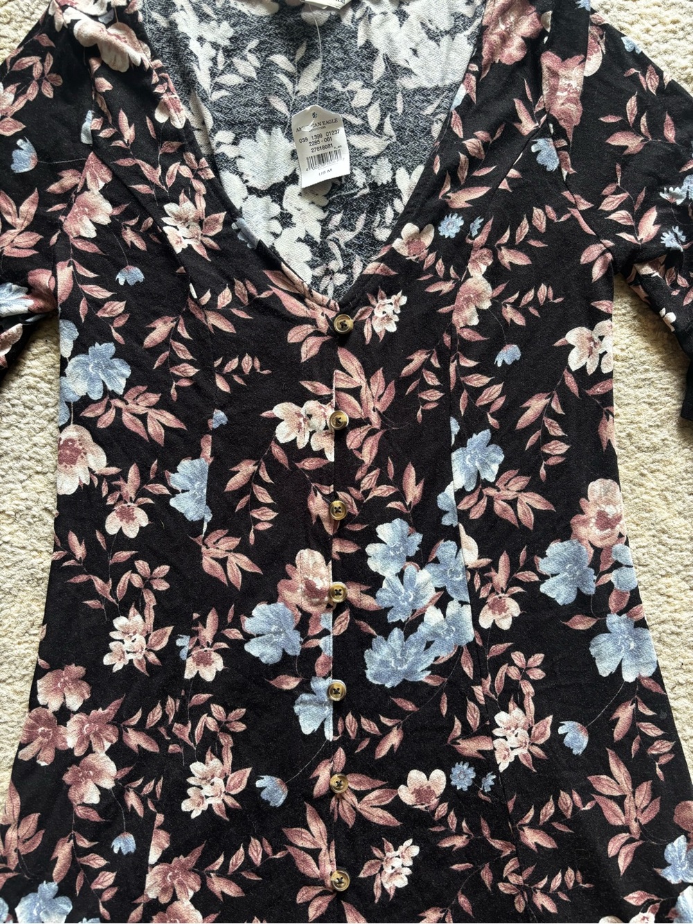 Floral Button-Front Women's Dress - Black with Pink & Light Blue Floral